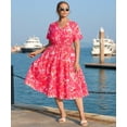 thumbnail image 4 of CASSIE LIZ Plus Size Dresses for Curvy Women Summer V Neck Short Sleeve Floral Pink Maxi Dress with Smocked Waist and Pockets Party Wedding Guest Dress (XL-5XL), 4 of 8