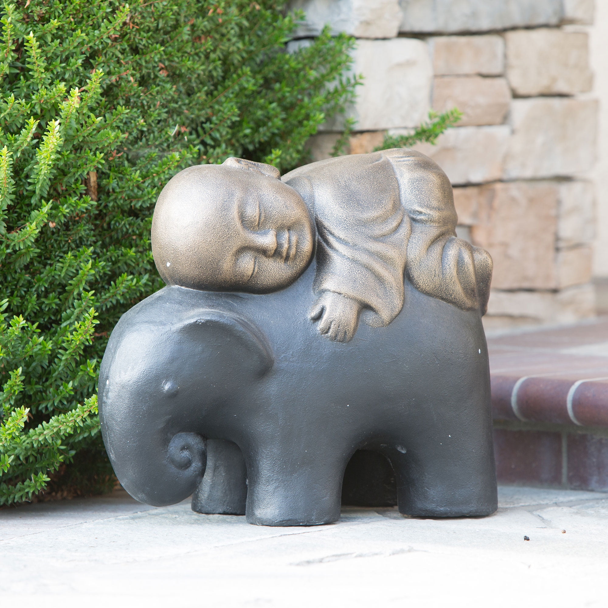 Shaolin Monk On Elephant Buddha Zen Garden Statues Good Luck
