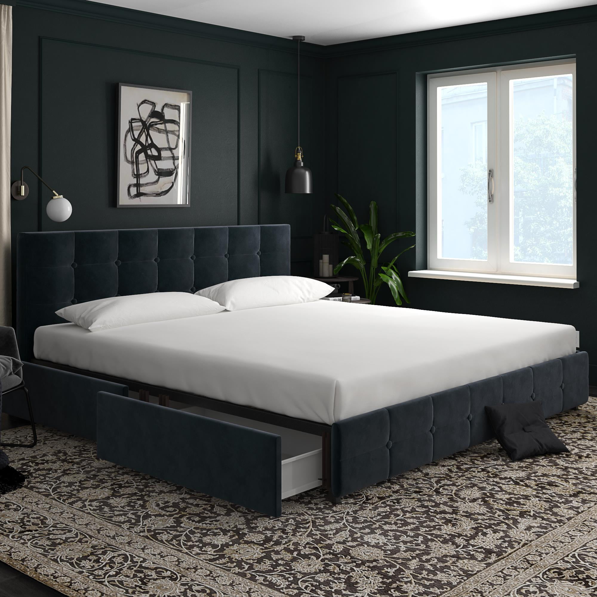 DHP Rose Upholstered Bed with Storage, Blue Velvet, King