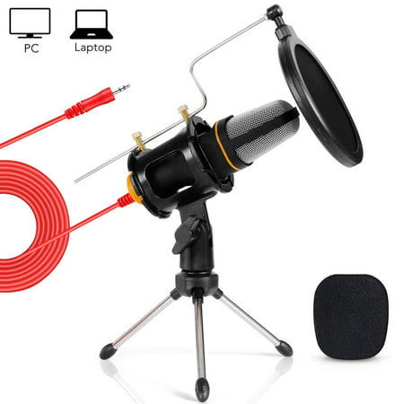 TONOR Pro 3.5mm Condenser Microphone Mic With Tripod Stand Shock Mount For Singing Computer Studio Audio Sound (Best Motherboard For Audio Recording)