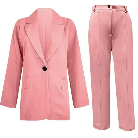 SDFGTstore Elegant Women's Suit Set Sophisticated Coat Casual Button Long Sleeve Collar Pants Office Suit