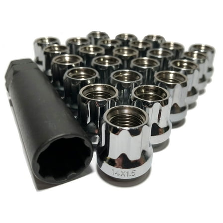 24 Open End 14x1.5 Chrome 7 Spline Truck Bulge Lug Nut Large Diameter With Key