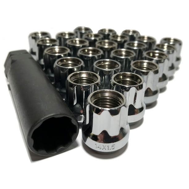 24 Open End 14x1.5 Chrome 7 Spline Truck Bulge Lug Nut Large Diameter