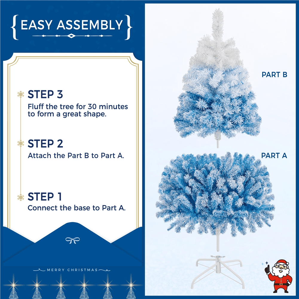 Alden Design 4.5ft Pre-lit Flocked Artificial Christmas Tree with Foldable Stand, Lake Blue Gradient