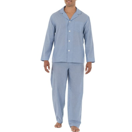 Fruit of the Loom Men's Long Sleeve Broadcloth Pajama Set, Blue Stripe ...