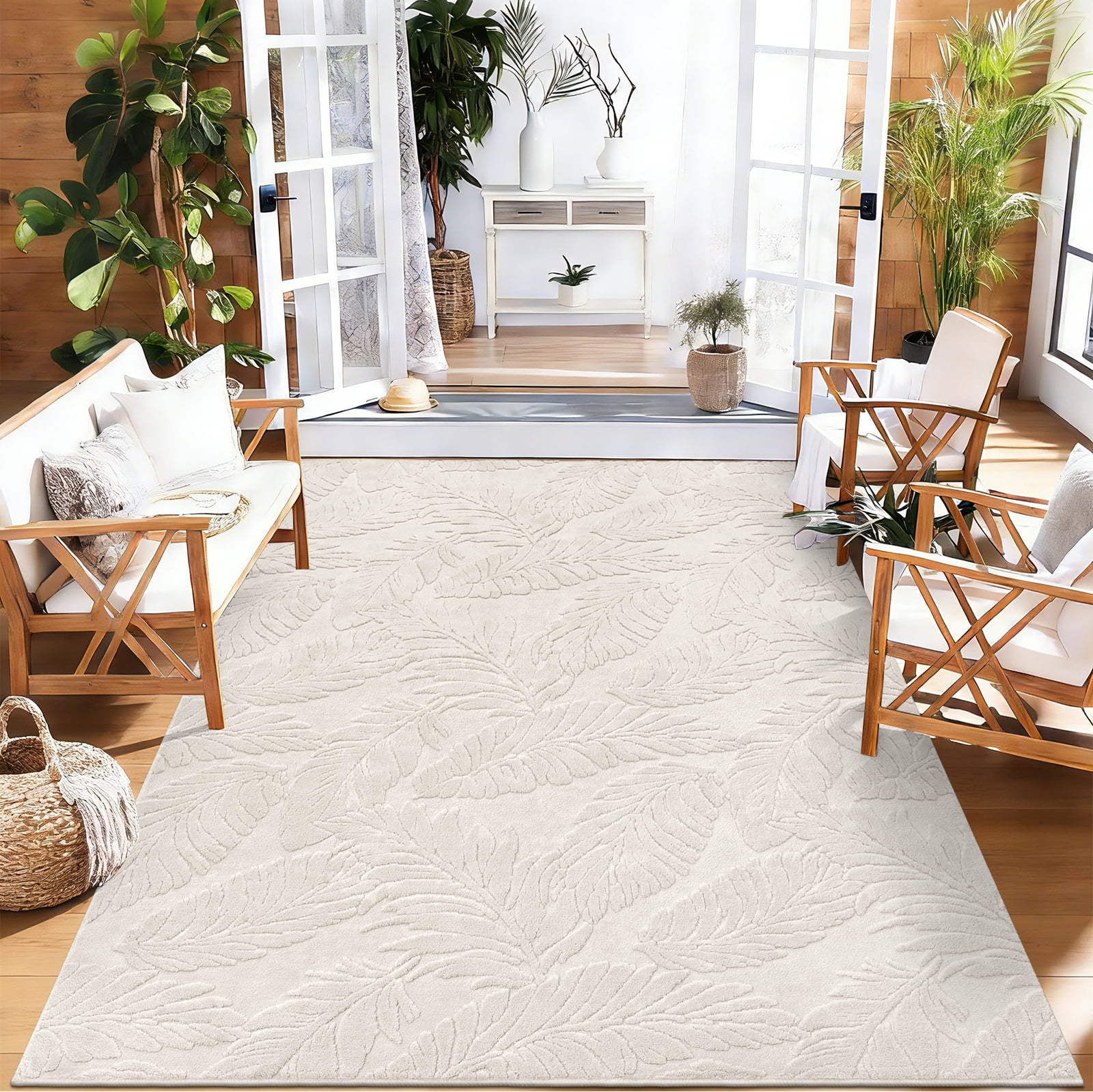 MeyJey 5’x7’ Area Rug for Living Room, Jacquard Textured Modern Rugs Soft Leaf Geometric Rug for Bedroom, Non Slip Indoor Rugs for Dining Room Home Office
