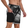 thumbnail image 2 of Kdxio Running Horse Black And White Print Men'S Swim Trunks With Compression Liner 7 Inch Inseam Quick Dry Swim Shorts, 2 of 7