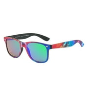 Piranha Eyewear Digital Square Tie Dye Party Sunglasses with Green Mirror Lens - Unisex