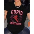 thumbnail image 2 of Women's "Cupid University" Glittery Black T-Shirt - Casual Short Sleeve Crew Neck, 100% Polyester, Machine Washable, Perfect for Valentine's Day & All Seasons, 2 of 7