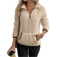 thumbnail image 2 of Fshiont Quarter Zip Pullover Women Cable Fuzzy Fleece Pullover Sherpa Fall Warm Oversized 3/4 Zip Sweatshirt with Pocket Khaki XL, 2 of 6