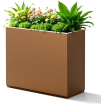 Large Rectangle Planter Metal Brown Planter Box with a Drainage Hole and a Removable Divider Indoor Outdoor Porch Pots for Tall , Trees, Flowers 29.92" x 12.01" x 24.02" Brown
