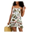 thumbnail image 3 of MIKEN SWIM Women's White Tropical Print Tiered Pom Pom Dress Scoop Neck Swimsuit Cover Up L, 3 of 4