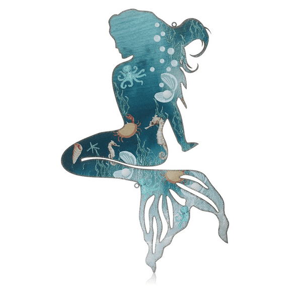 Metal Mermaid Wall Art Rustic Hanging Decor Blue Decorations Elegant Sculpture 25cm