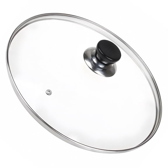 Tempered Glass Pan Lid, Universal Replacement Lid for Pots and Pans, Clear Fry Pan Cover, Stainless Steel Rim, Heat-Resistant Handle