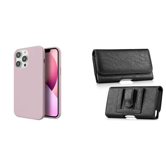 Slim Silicone Case and Belt Holster Pouch for iPhone 14 Pro - Pink