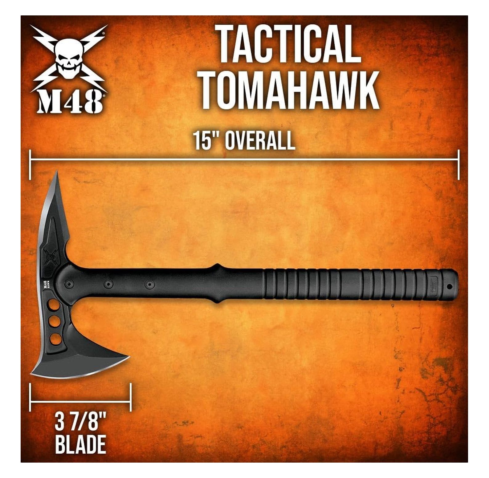 Tomahawk Military Axe - Black, 15 Inch Camping Hatchet with Sheath