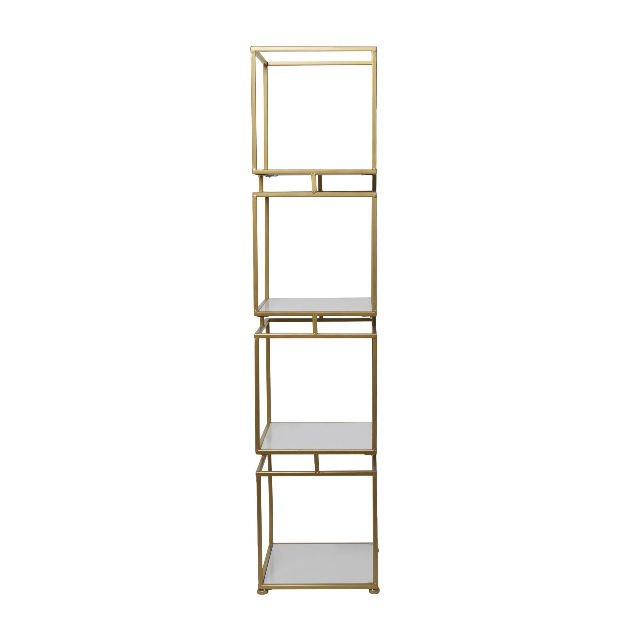 DecMode 14" x 62" Gold Metal Cube 4-Tier Shelving Unit with 4 Marble Shelves, 1-Piece