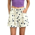 thumbnail image 5 of LEKWK Polka Dot Jean Shorts Womens High Waisted Drawstring Casual Denim Shorts Y2K Loose Fit Frayed Bottoms with Pockets Summer Beach Vacation Outfits, 5 of 7