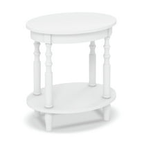 Canddidliike 2-Tier Oval Side Table with Storage Shelf and Solid Wood Legs-White, Modern Nightstand, End Table for Bedroom Living Room