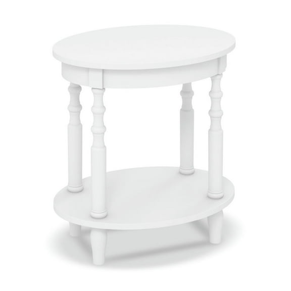 Kepooman End Tables,Side End Table,Nightstand,2-Tier Oval Side Table with Storage Shelf and Solid Wood Legs-White