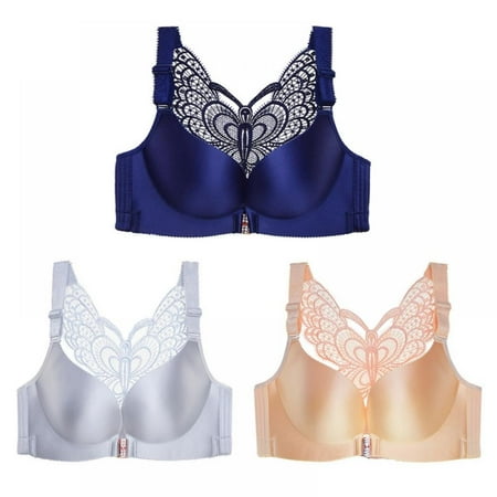 

Womens Full Figure Beauty Back Smoothing Bra No Underwire - Butterfly Beauty Back No Trace Gathering Large Size Ultra Thin Soft Comfortable Breathable Bra(3-Packs)