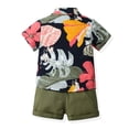 thumbnail image 3 of VNKIDY Boys Toddler 2 Piece Casual Outfit Short Sleeve Button Down Casual Fashion Print Shirt With Bow Tie Matching Solid Color Shorts For Summer Casual Wear Gray 4-5 Years, 3 of 6