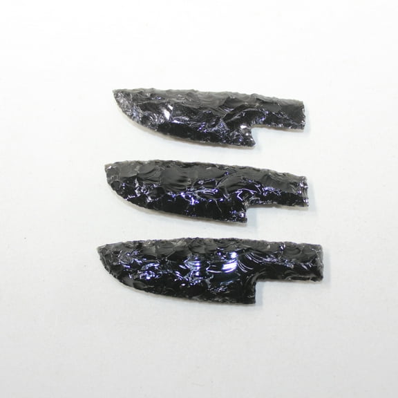 3 Small Obsidian Ornamental Knife Blades  #9223  Mountain Man Knife