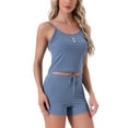 thumbnail image 4 of INSPIRE CHIC Womens Pajamas Ribbed Knit Lace Trim Camisole Sleeveless Tank Top with Shorts Sleepwear Lounge Sets M Blue, 4 of 6