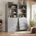 thumbnail image 5 of iSunirm Closet Organizer System with 4 Wood Drawers, 21.3'' Walk-in Closet Storage Unit, Small Closets Wardrobe Closet, Tall Storage Cabinet Unit, Gray, 5 of 8