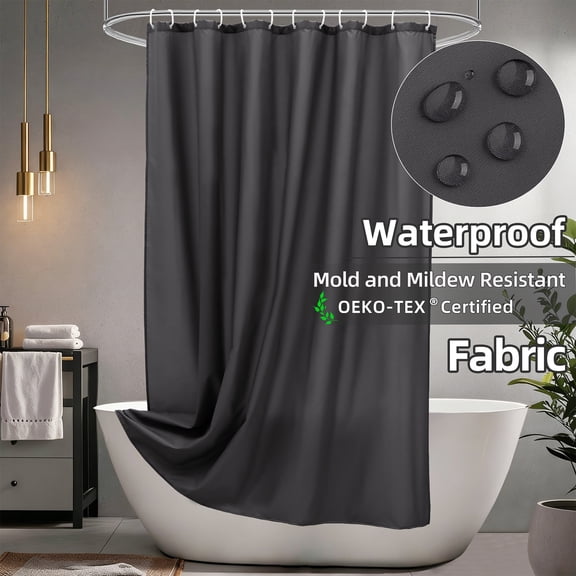 Inosoo Dark Gray Fabric Shower Curtain liner 72"x84" Extra Long Waterproof Cloth Shower Liner with Hooks, Machine Washable