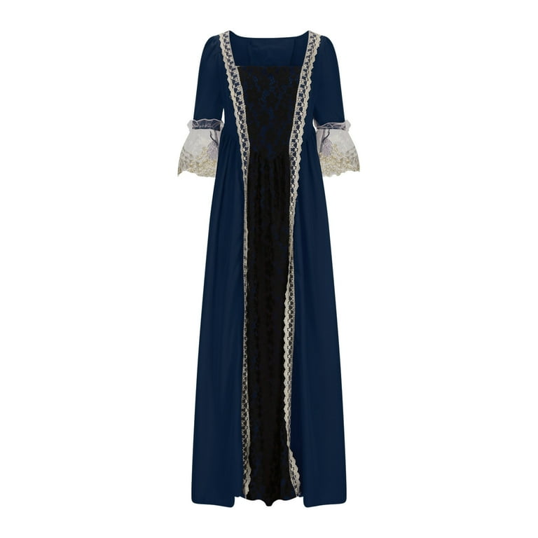 navy blue dress halloween costume Renaissance Medieval NAVY Blue Velvet Gabriella Dress Clothing Bodice Skirt Pearl Detachable sleeves HALLOWEEN COSTUME Madrigals #1