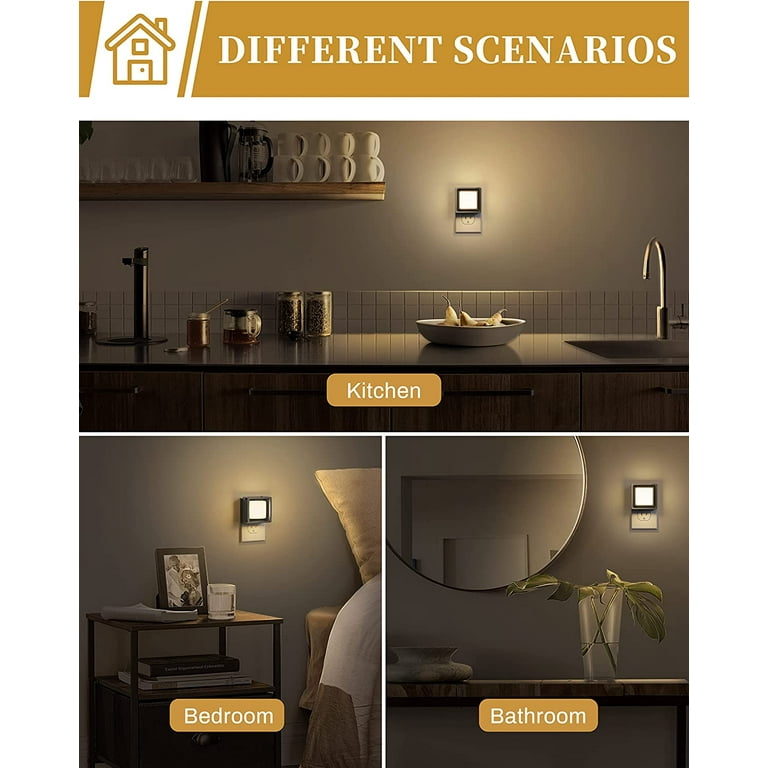 LED Night Light 2Pack Night Lights Plug into Wall Plug in Dusk to Dawn Sensor Brushed Nickel Decorative Nightlight Adjust Brightness for