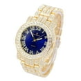 thumbnail image 3 of Charles Raymond Bling-ed Out Round Luxury Mens Watch w/Bling-ed Out Cuban Bracelet and Iced King Ring Set - L0504 BR 3pc Set (12,Blue-Gold), 3 of 6