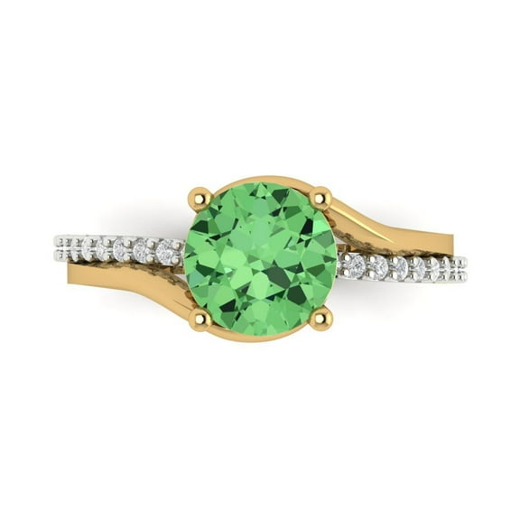 Solitaire with Accents Engagement Ring for Women - 1.71ct Simulated Green Diamond in 14K White/Yellow Gold Promise Ring