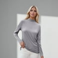 thumbnail image 4 of Hearthz Long Sleeve Shirts for Women Mock Turtleneck T Shirts for Women Solid Color Basic Tee Women Summer Tops Light Gray XL, 4 of 5