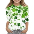 thumbnail image 2 of POTETI St Patricks Day Tops Womens,Female Short Sleeve Crew Neck Clover Print T-shirt, 2 of 5