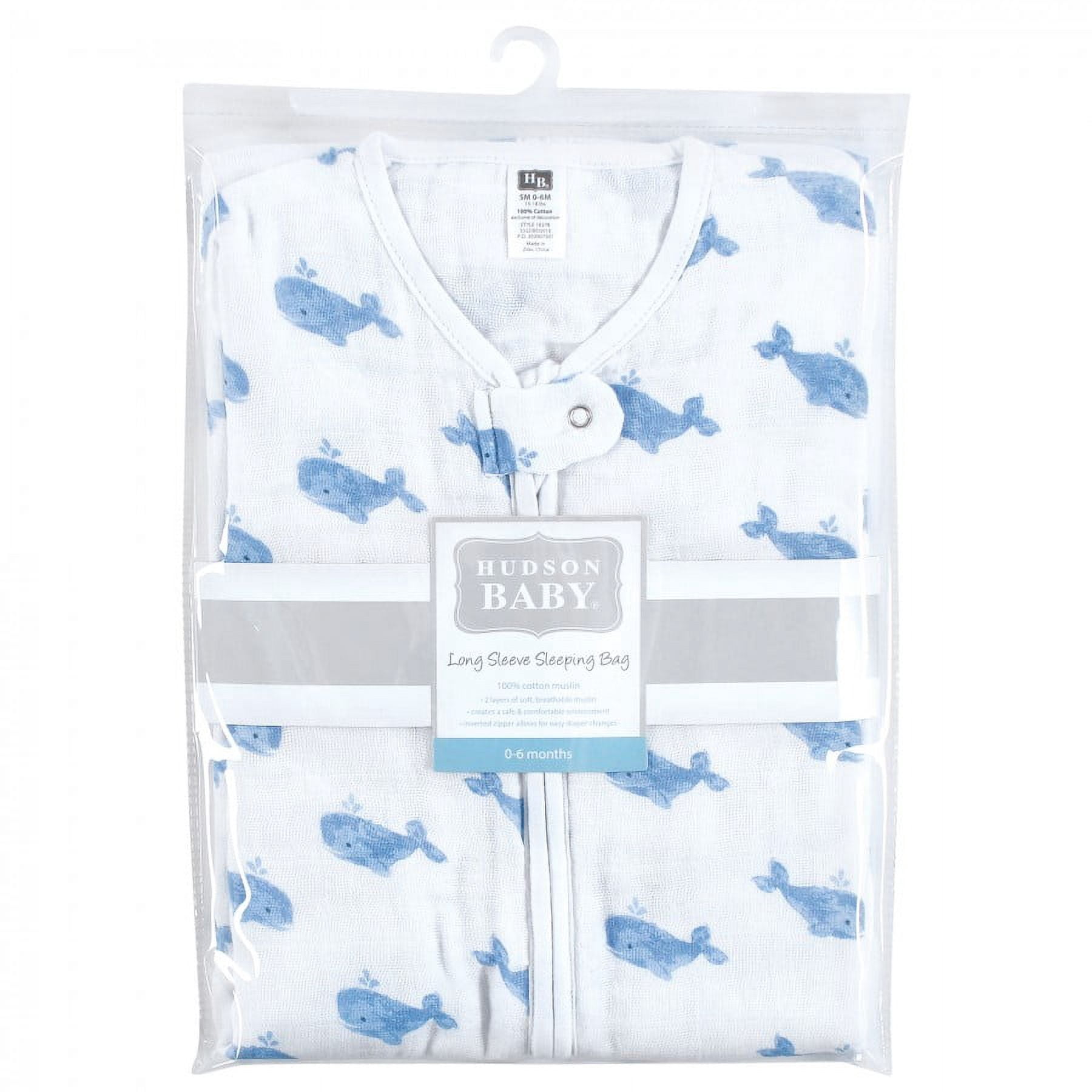 Hudson Baby Infant Boy Long Sleeve Muslin Sleeping Bag, Wearable Blanket, Sleep Sack, Blue Whale, 12-18 Months