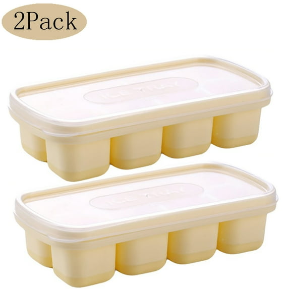 Ice Cube Trays, 2 Pack Reusable Silicone 8-Ice Cube Molds with Spill-Resistant Removable Lid, Flexible and Odorless, for Whiskey and Cocktails