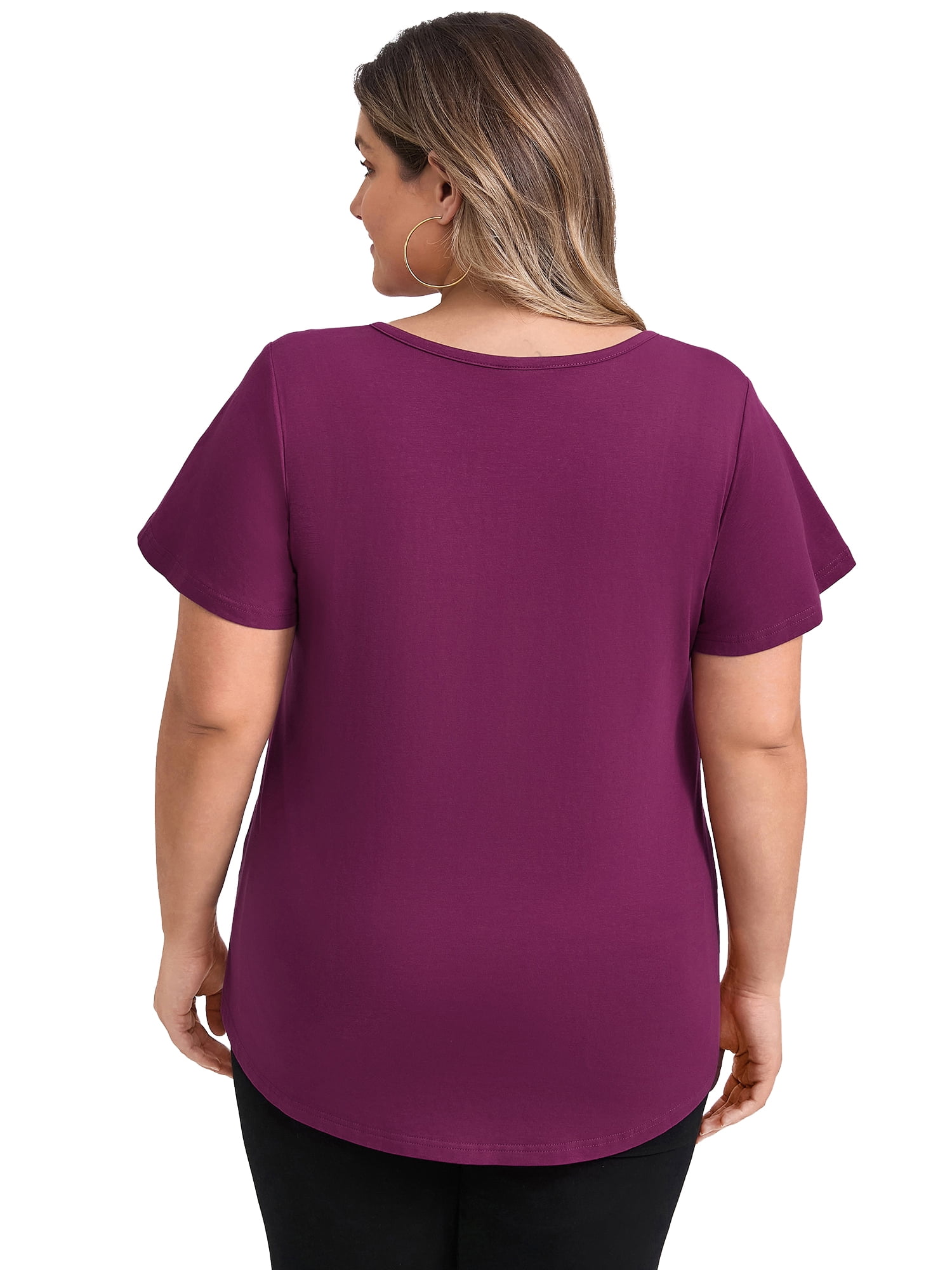 DARING DIVA Women's Plus Flutter Sleeve V Neck Blouse 1X Purple