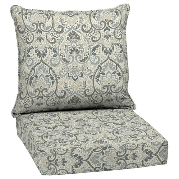 ARDEN Outdoor Deep Seat Cushion Set, 24 x 24, Water Repellant, Fade Resistant, Deep Seat Bottom and Back Cushion for Chair, Sofa, and Couch, Neutral Aurora Damask