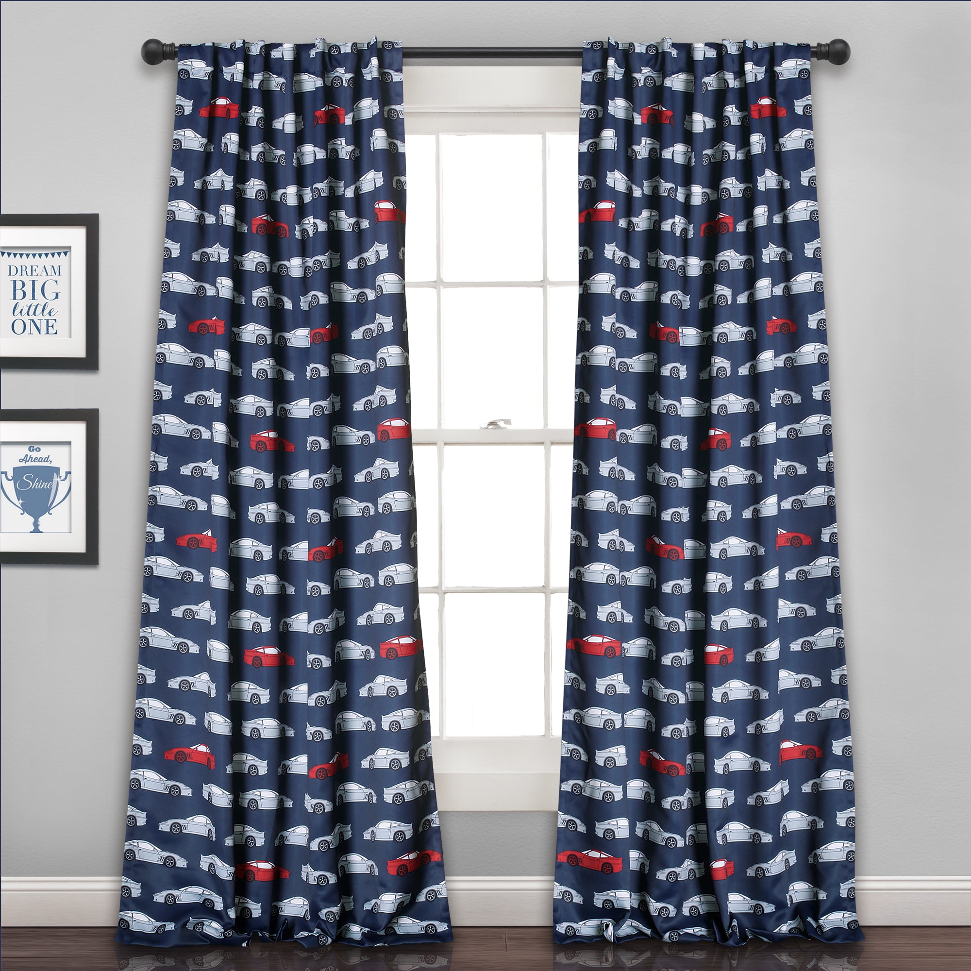 52"x84" Race Cars Room Darkening Window Curtain Set Navy/Red - Lush Décor