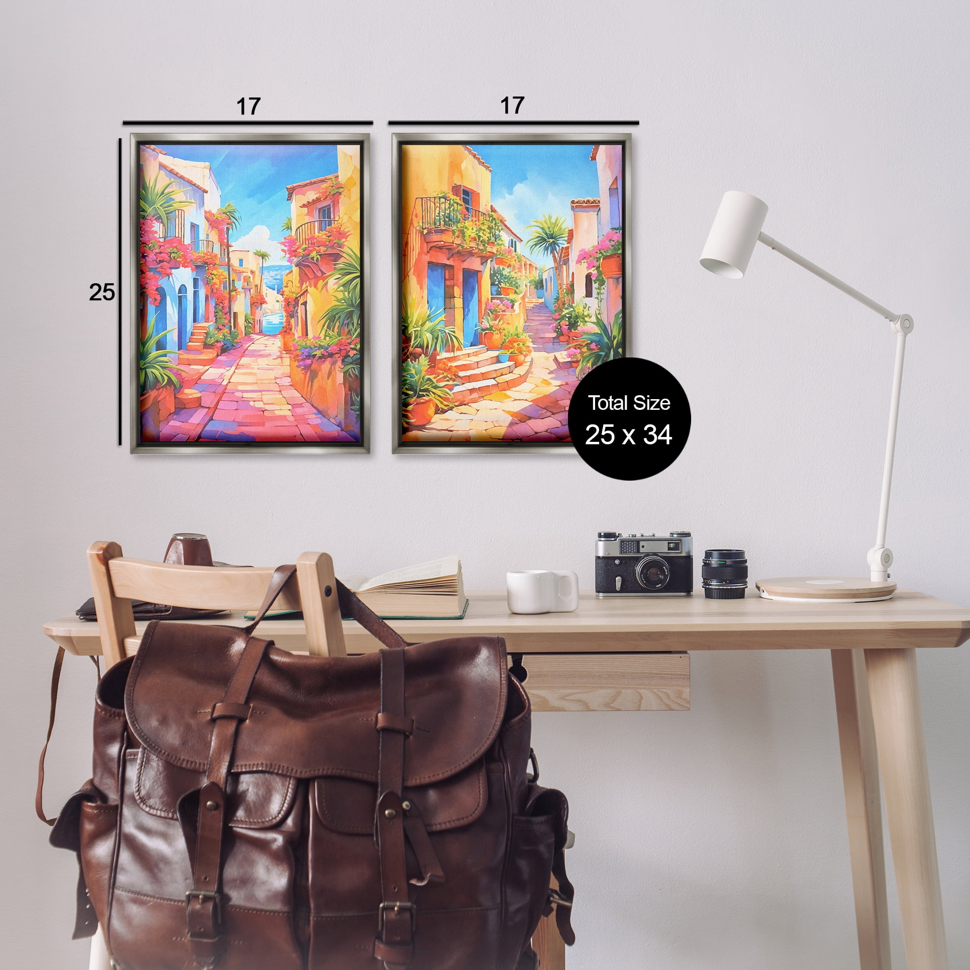 Stupell Industries Quaint Mediterranean Village Buildings & Architecture Painting Gray Floater Framed Canvas Art Print Wall Art, 17 x 25, Set of 2