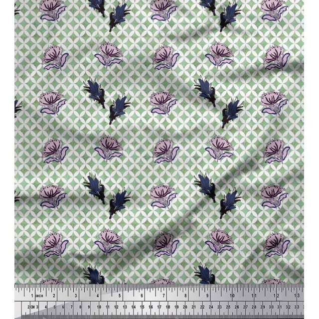 Soimoi polyester Crepe Fabric Curve Diamond,Leaves & Floral Artistic Decor Fabric Printed Yard 42 Inch Wide