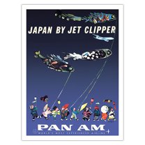 Japan by Jet Clipper - Koinobori (Carp Streamers) - Vintage Airline Travel Poster by Aaron Fine c.1960s - Bamboo Fine Art 290gsm Paper Print (Unframed) 24x32in