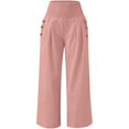 thumbnail image 4 of Wide Leg Linen Pants Women Summer High Waisted Boho Beach Flowy Pant Casual Vacation Outfits Elastic Lounge Trousers Pink 3XL, 4 of 5