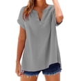 thumbnail image 3 of Gray Womens Blouses Women's Fashion Casual V Neck Short Sleeve Top T Shirt, 3 of 6