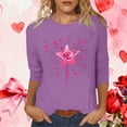 thumbnail image 2 of asdoklhq Valentine's Day Graphic Tees Women Day Printed 3/4 Sleeve Crew Neck Fashion Pullover Tops T-Shirt Purple S, 2 of 5