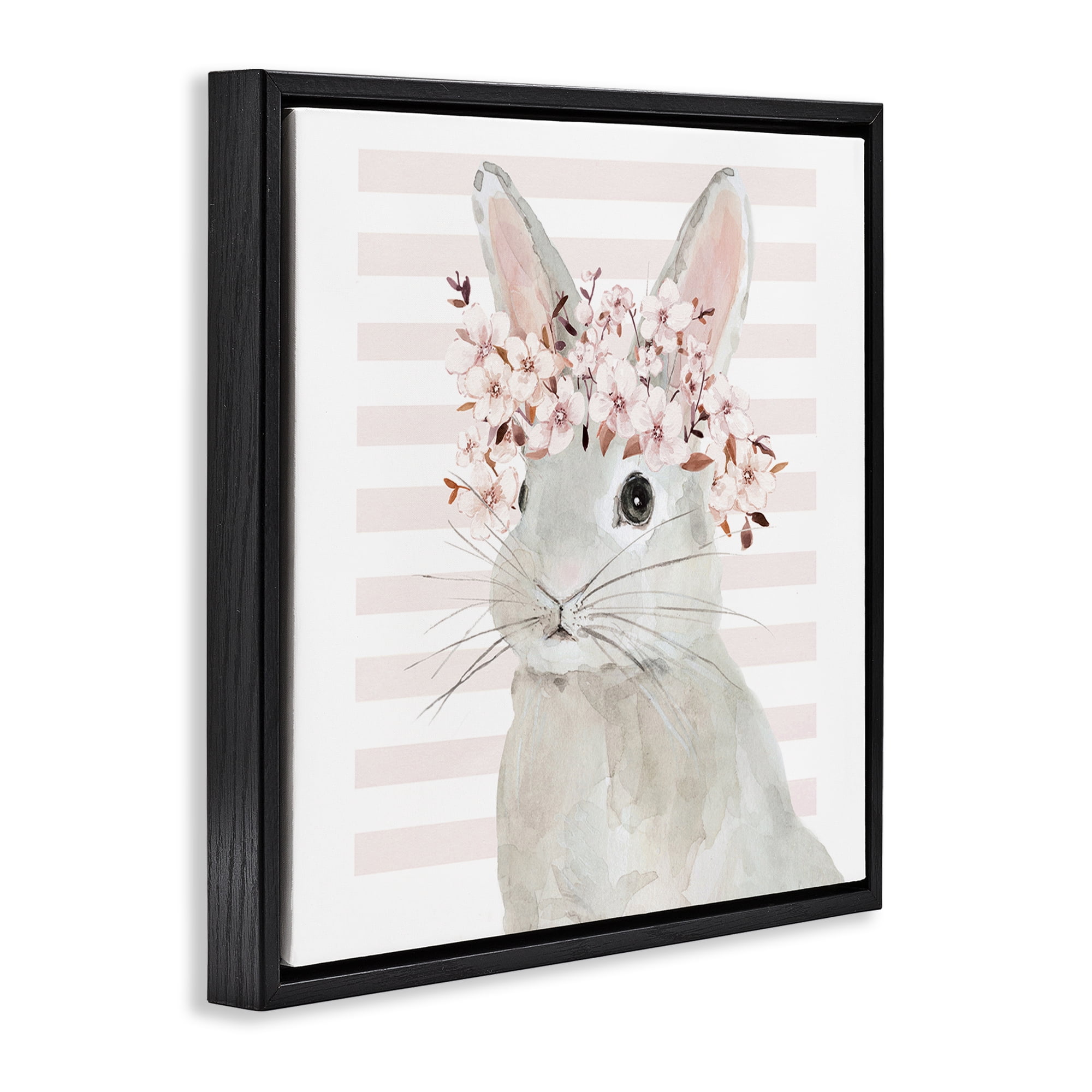Stupell Industries Cherry Blossom Bunny Animals Painting Black Floater Framed Canvas Art Print Wall Art, 18 x 18