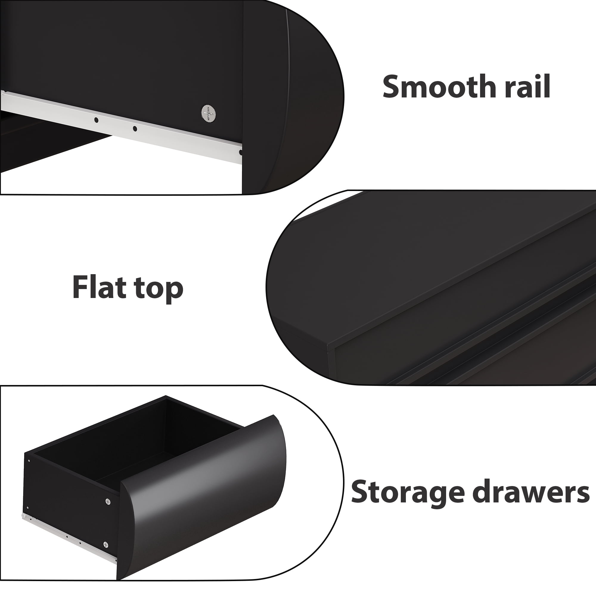 HIUU Modern dressers & chests of drawers with 6 Drawers,Dresser Cabinet Clothes Storage for Bedroom, Wooden Cabinet Dressers Drawers with Spacious Tabletop,Black