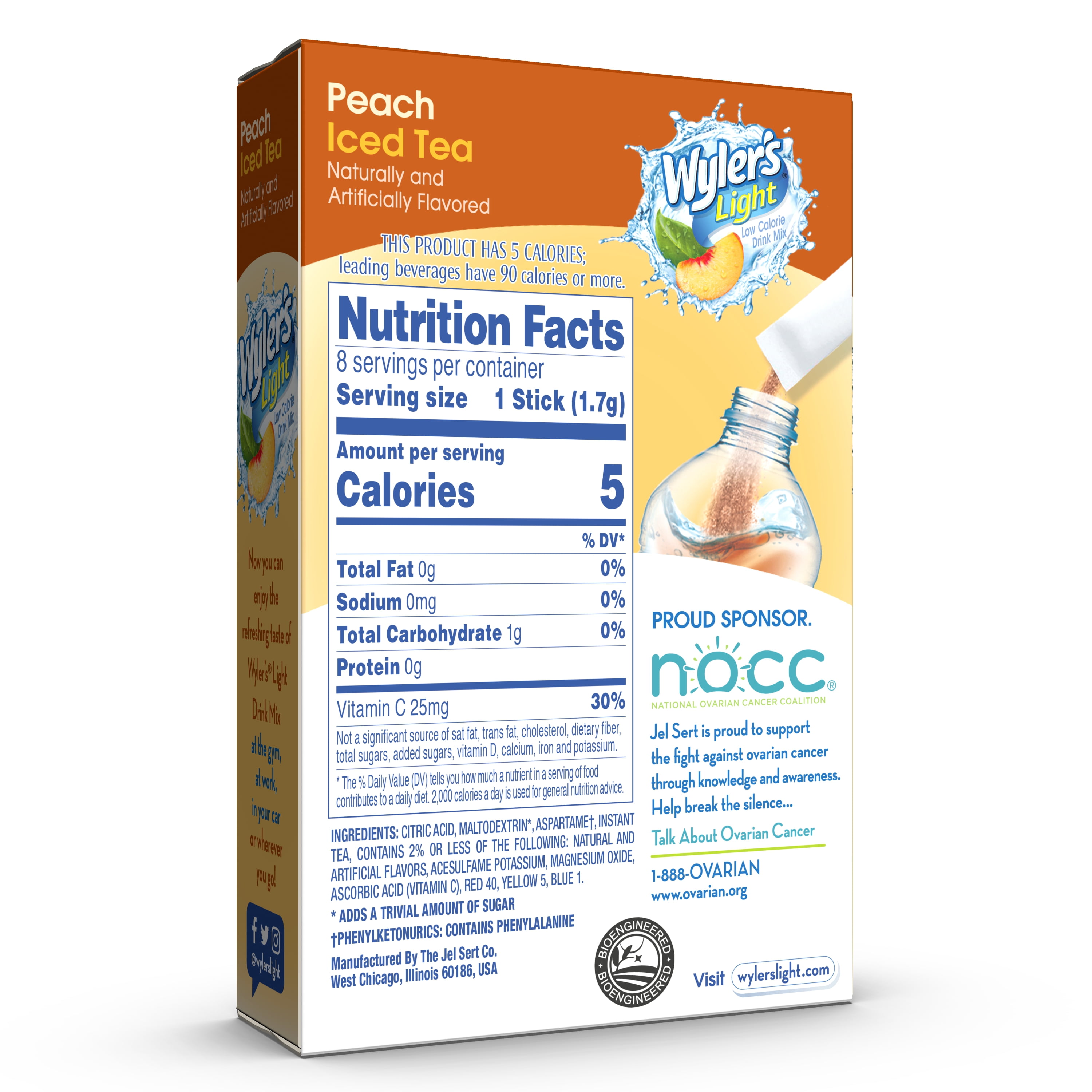 (3 pack) Wyler's Light Peach Iced Tea Powdered Drink Mix Singles to Go, Sugar-Free, 8 Count Packets